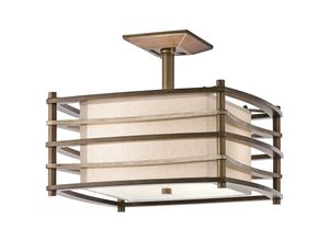 5024005237013 - Elstead - Kichler kl-moxie-sf Deckenleuchte Moxie 2xE27 100W Holz Bronze Leinen Glas satiniert H324cm Ø406cm dimmbar