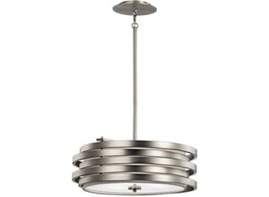 5024005237518 - Kichler kl-roswell-p-b Hängeleuchte Roswell 3xE27 100W Nickel gebürstet Glas satiniert weiss H345-1245cm Ø489cm dimmbar höhenverstellbar