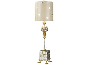 5024005318910 - Flambeau fb-pompadourx-tl Tischleuchte pompadour x 1xE27 60W Stahl Blattsilber Pergament creme Silber lackiert H809cm Ø228cm