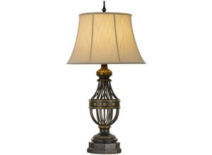 5024005332305 - Feiss fe-augustine-tl Tischleuchte augustine 1xE27 60W Stahl antik Braun Leinen strukturiert Elfenbein H895cm Ø508cm