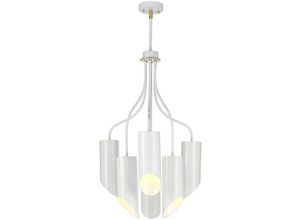 5024005343110 - Lighting QUINTO6-WAB Kronleuchter Quinto 6xE27 Altmessing weiss H738cm Ø52cm dimmbar höhenverstellbar - Elstead