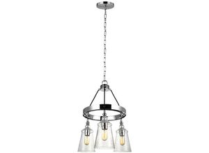 5024005389316 - Lighting QN-LORAS3 quintiesse Kronleuchter Loras E27 3x40W Stahl Chrom Blasenglas klar H584cm Ø479cm dimmbar höhenverstellbar - Elstead