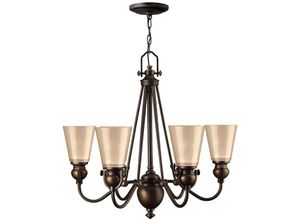 5024005586500 - Hinkley HK-MAYFLOWER6 Kronleuchter mayflower 6xE27 60W Weichstahl Altbronze geätztes Braunglas H689-2214cm Ø66cm dimmbar höhenverstellbar