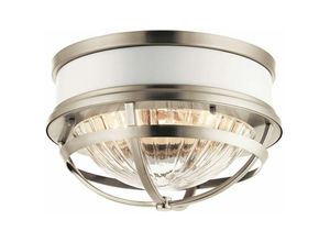 5024005591313 - Elstead Lighting - qn-tollis-f-bn quintiesse Deckenleuchte Tollis E27 2x40W Stahl Nickel gebürstet und Weiß geripptes Glas klar H199cm Ø305cm