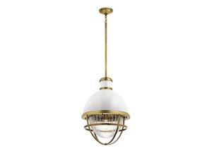 5024005591818 - Elstead Lighting QN-TOLLIS-P-NBR QUINTIESSE Hängeleuchte Tollis E27 1x40W Stahl Messing & Weiß geripptes Glas klar H751cm-1665cm Ø408cm dimmbar