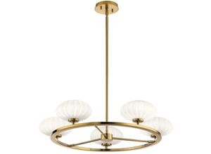 5024005712619 - Elstead - Lighting QN-PIM5-FXG quintiesse Kronleuchter Pim G9 5x3W led IP44 3000K Stahl Gold Opalglas Satin satiniert H139cm Ø711cm dimmbar