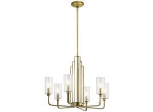 5024005716211 - Elstead Lighting QN-KIMROSE6-BNB QUINTIESSE Kronleuchter Kimrose E14 6x40W Stahl Messing gebürstet Glas klar geriffelt H526cm Ø686cm dimmbar