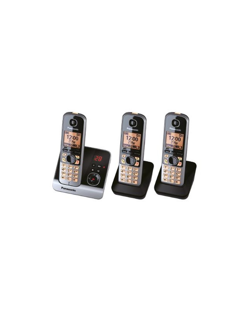 5025232644919 - KX TG6723GB - Schnurlostelefon - Anrufbeantworter mit Rufnummernanzeige - DECT - Schwarz + 2 zusätzliche Handsets (KX-TG6723GB)