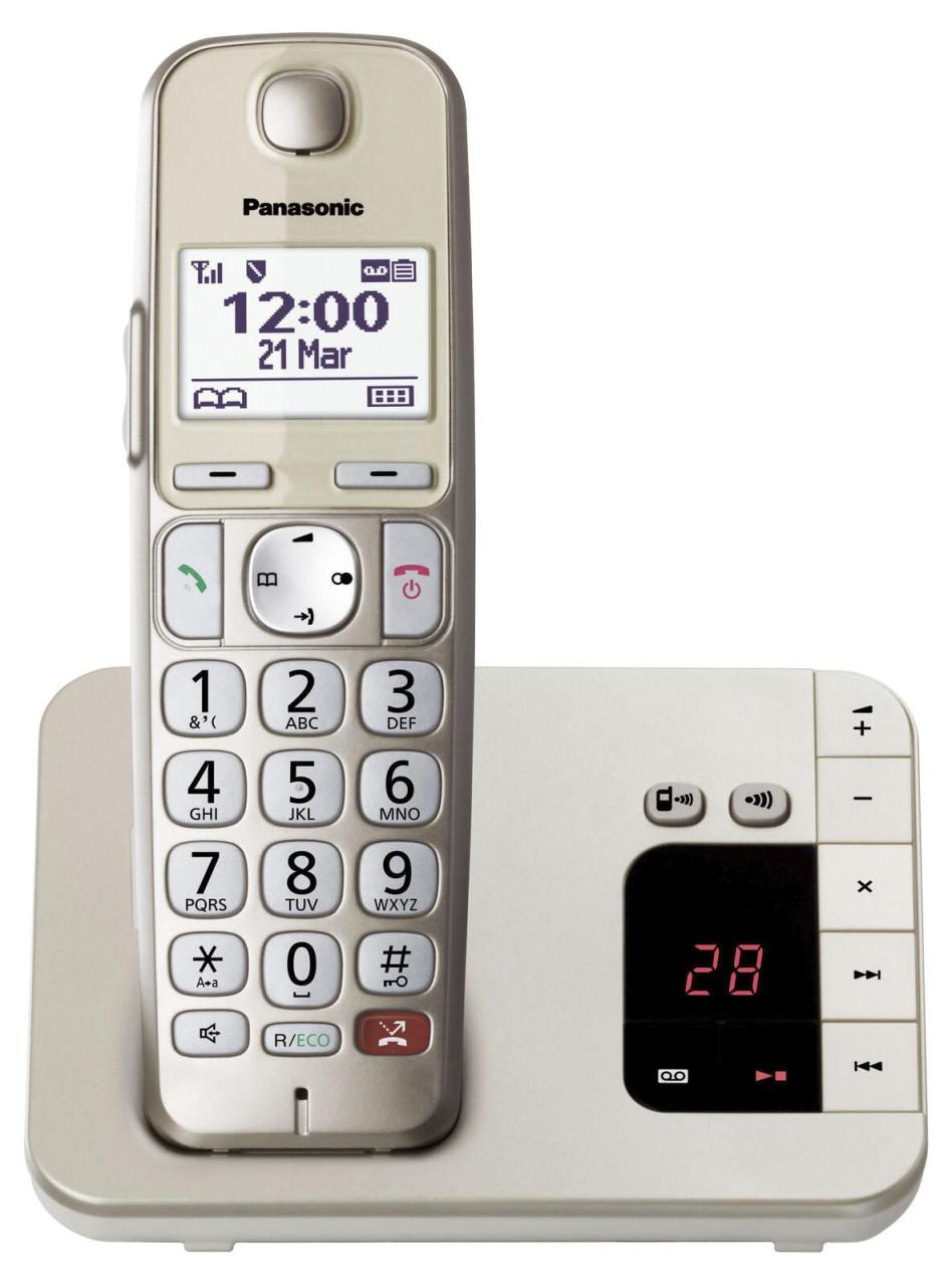 5025232915781 - KX-TGE260GN DECT GAP Schnurloses Telefon analog Anrufbeantworter Babyphone Freisprechen für Hörgeräte kompatibel mit Basis Champagner Gold