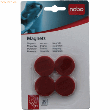 5028252139984 - Haftmagnet rund Durchmesser 30 mm rot 4er Blister