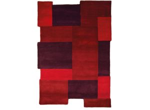 5031193427515 - Wollteppich FLAIR RUGS Abstract Collage Teppiche Gr B L 150 cm x 240 cm 11 mm 1 St rot Esszimmerteppiche 100% Wolle Karo Design Patchwork modern mehrfarbig