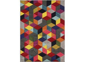 5031193618487 - Teppich FLAIR RUGS Dynamic Teppiche Gr B L 160 cm x 230 cm 10 mm 1 St bunt (multi) Esszimmerteppiche fußbodenheizungsgeeignet geometrisches Design Cube Muster