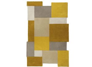 5031193678368 - Wollteppich FLAIR RUGS Abstract Collage Teppiche Gr B L 120 cm x 180 cm 11 mm 1 St gelb (ocker) Esszimmerteppiche 100% Wolle Karo Design Patchwork modern mehrfarbig