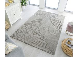 5031193701141 - Wollteppich FLAIR RUGS LINO LEAF Teppiche Gr B L 120 cm x 170 cm 10 mm 1 St grau Esszimmerteppiche Hoch-Tief Effekt