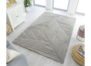 5031193701158 - Wollteppich FLAIR RUGS LINO LEAF Teppiche Gr B L 160 cm x 230 cm 10 mm 1 St grau Esszimmerteppiche Hoch-Tief Effekt