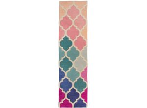 5031193715650 - Läufer FLAIR RUGS Rosella Teppiche Gr B L 60 cm x 230 cm 10 mm 1 St pink (pink blau) Küchenläufer 100% Wolle mehrfarbig Ornamente mit Hoch-Tief-Effekt Teppichläufer