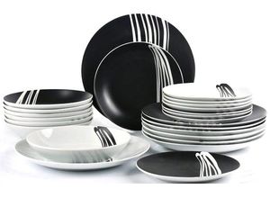 5033057061057 - Tafelservice RETSCH ARZBERG Teller Set Geschirr-Set Serice MILAN Geschirr-Sets Gr 24 tlg schwarz-weiß (weiß schwarz) Tafelservice fühlbares Struktur-Design 24 Teile für 8 Personen