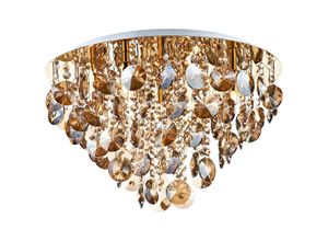 5035128438485 - Dar Lighting - dar jester - Crystal Flush Deckenleuchte Gold komplett mit Amber Droppers 5x G9