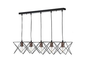 5035128537089 - Dar Lighting - dar midi - Drahtrahmen Bar Pendelleuchte Schwarz & Helles Kupfer Detail 5x E27