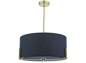 5035128587718 - Dar Lighting - dar santino - Zylindrische Pendelleuchte Gold mit Navy Cotton Shade