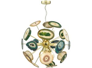 5035128589989 - 10-dar Lighting - dar achates - Sphärische Pendelleuchte Gold & Achat 9x E14