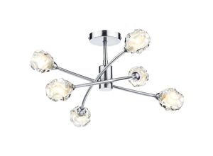 5035128590060 - 10-dar Lighting - dar seattle - Semi Flush Deckenleuchte Light Satin Chrome & Sculptured Glass 6x G9