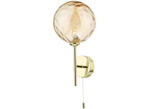 5035128730237 - Dar Lighting - Dar Cohen Wandleuchte aus poliertem Gold Champagner mit Noppen 150 mm Glas