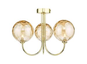 5035128730602 - Dar Lighting - Dar Jared Halbbündige Deckenleuchte mit 3 Leuchten poliertes Gold Champagner-Grübchen 150 mm Glas