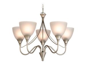 5036797128622 - Firstlight Products - Firstlight Santana - 5 Licht Multi Arm Deckenpendelleuchte Satin Stahl Opal Glas E14