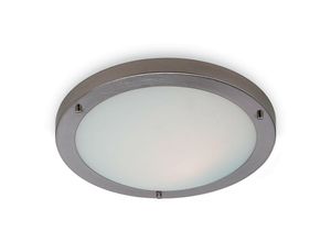 5036797129254 - Firstlight Products - Firstlight Rondo - 1 Light Flush Deckenleuchte Gebürsteter Stahl Opalglas IP54 E27