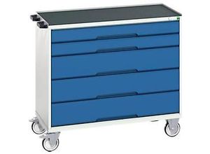 5039350027455 - Mobiler Schubladenschrank verso 5 Schübe bis 50 kg je Schub Vollauszug B 1050 x T 550 x H 965 mm Stahlblech Grau-Blau