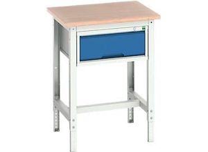 5039350033005 - Werkbank verso Multiplex-Platte 1 Schublade mit Querstrebenset B 700 x T 600 x H 780 - 930 mm RAL 7035 Lichtgrau   Enzianblau