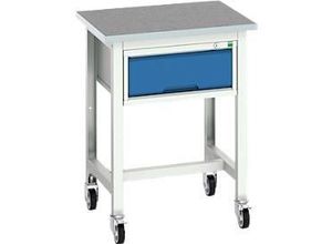 5039350034200 - Werkbank verso Linoleum-Platte 1 Schublade mit Querstrebenset B 700 x T 600 x H 930 mm Lichtgrau   Enzianblau