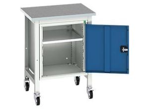 5039350034224 - Werkbank verso Linoleum-Platte 1 Tür & 1 Ablageboden B 700 x T 600 x H 930 mm Lichtgrau   Enzianblau