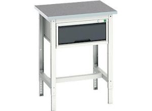 5039350119433 - Werkbank verso Linoleum-Platte 1 Schublade mit Querstrebenset B 700 x T 600 x H 780 - 930 mm RAL 7035 Lichtgrau   Anthrazitgrau