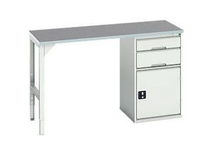 5039350122334 - Unterbauwerkbank Bott verso Linoleum-Platte 2 Schubladen 1 Tür 1 Ablageboden B 1500 x T 600 x H 930 mm Lichtgrau