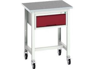 5039350125250 - Werkbank verso Linoleum-Platte 1 Schublade mit Querstrebenset B 700 x T 600 x H 930 mm Lichtgrau   Purpurrot