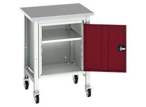 5039350125311 - Werkbank verso Linoleum-Platte 1 Tür & 1 Ablageboden B 700 x T 600 x H 930 mm Lichtgrau   Purpurrot