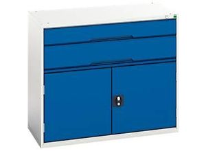 5039350154816 - Schubladenschrank verso 2 Schübe bis 75 kg je Schub Flügeltür Vollauszug B 1050 x T 550 x H 900 mm Stahlblech Grau-Blau