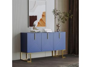 5051280139916 - Okwish - Modernes Sideboard mit 3 Türen verstellbaren Regalen U-förmigen Schranktüren Griffen und Metallsockel für Esszimmer und Küche (Marineblau)