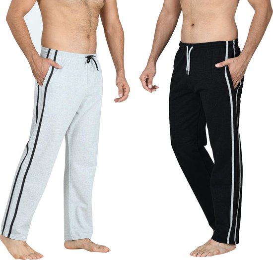5052419606910 - - Herren Jogginghose - 2er Pack - Schwarz Grau - L - Herren Schlafanzug - Herren Jogginghose mit geradem Bein - Herren Trainingshose - Herren Hausanzug