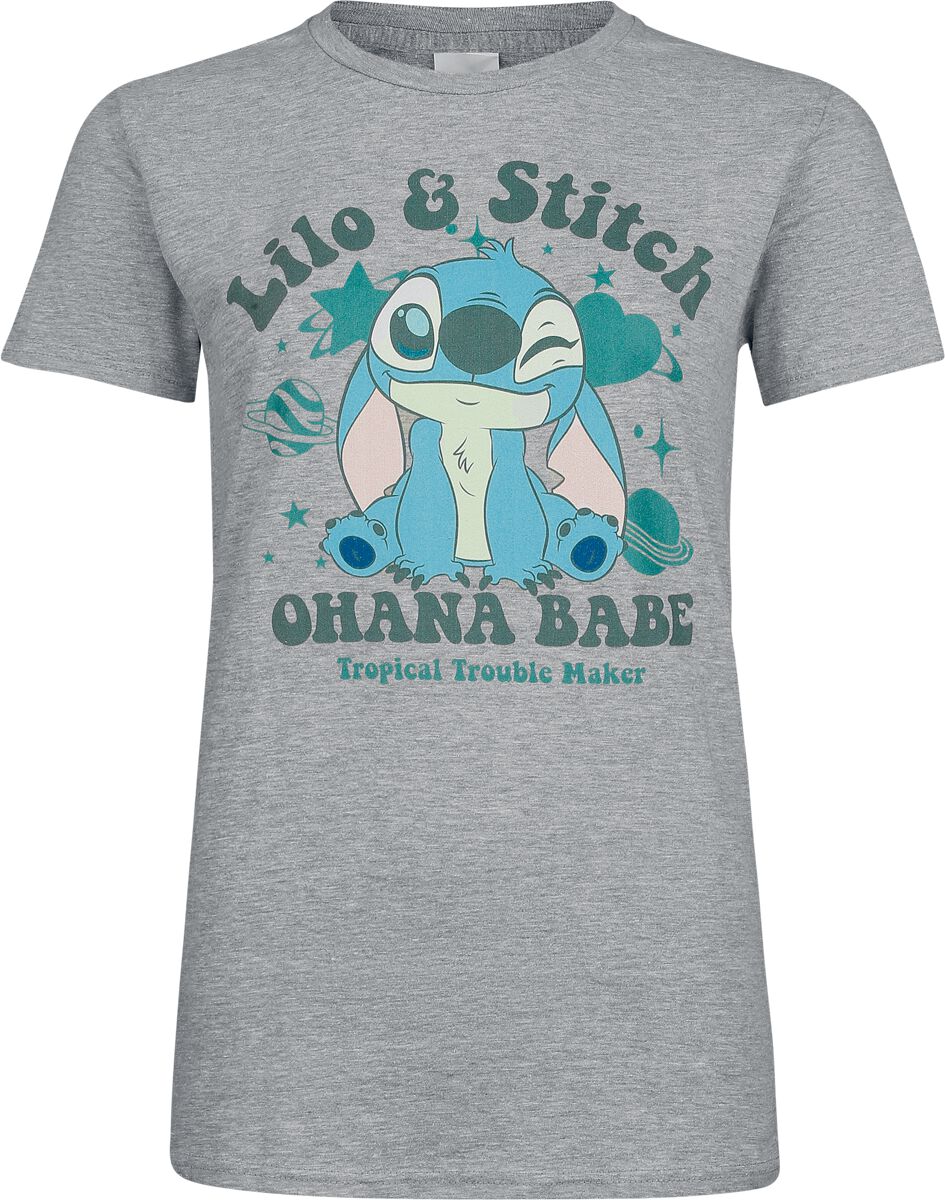 5052777973235 - Stitch Ohana Babe T-Shirt grau meliert in S