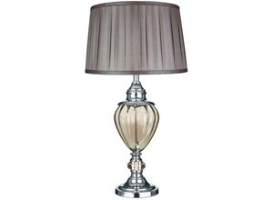 5053423020501 - Greyson - 1 Leuchttischlampe Chrom Bernstein Glasurne mit braunem Faltenschirm E27 - Searchlight