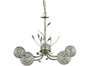 5053423024141 - Bellis - 5 Licht Multi Arm Decke Anhänger Blumen Design Antik Messing Glas G9 - Searchlight