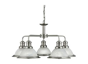 5053423056531 - Bistro - 5 leichte mehrarmige Deckenanhänger Satin Silber saures Glas E27