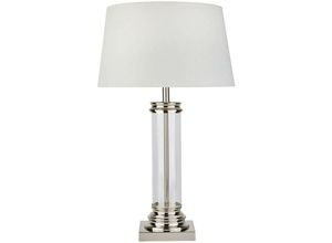 5053423078441 - Pedestal - 1 leichte Glastischlampe Satin Silber mit Cremeschatten E27 - Searchlight