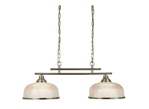 5053423095189 - Bistro - 2 Light Ceiling Pendant Bar Weiß Antik Messing mit Glasschirmen E27 - Searchlight