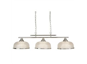 5053423095219 - Bistro - 3 Light Ceiling Pendant Bar Satin Silber Weiß mit Glasschirmen E27 - Searchlight