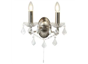 5053423097718 - Paris - 2 Light Indoor Candle Wandleuchte Satin Silber klar mit Kristallglas E14 - Searchlight