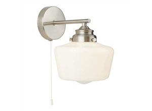 5053423138138 - School House - 1 Licht Wandleuchte Satin Silber Weiß IP44 E27 - Searchlight